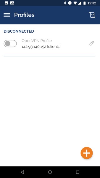 The OpenVPN Android app with new profile added